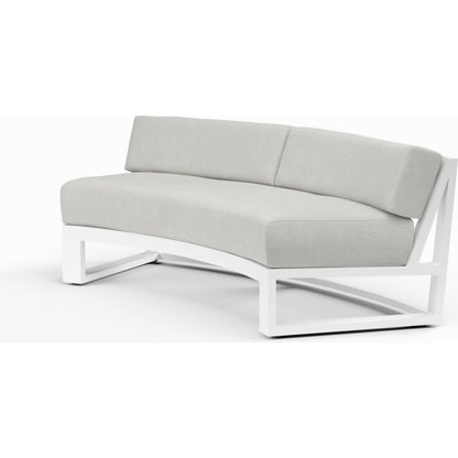 Newport Outdoor Curved Sofa by Sunset West in frost. Made from aluminum in a modern style.