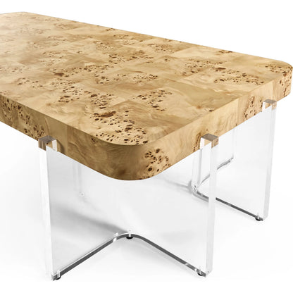 Veil Rectangular Cocktail Table by Jonathan Charles in natural mappa burl. Made from mappa burl in a modern style.