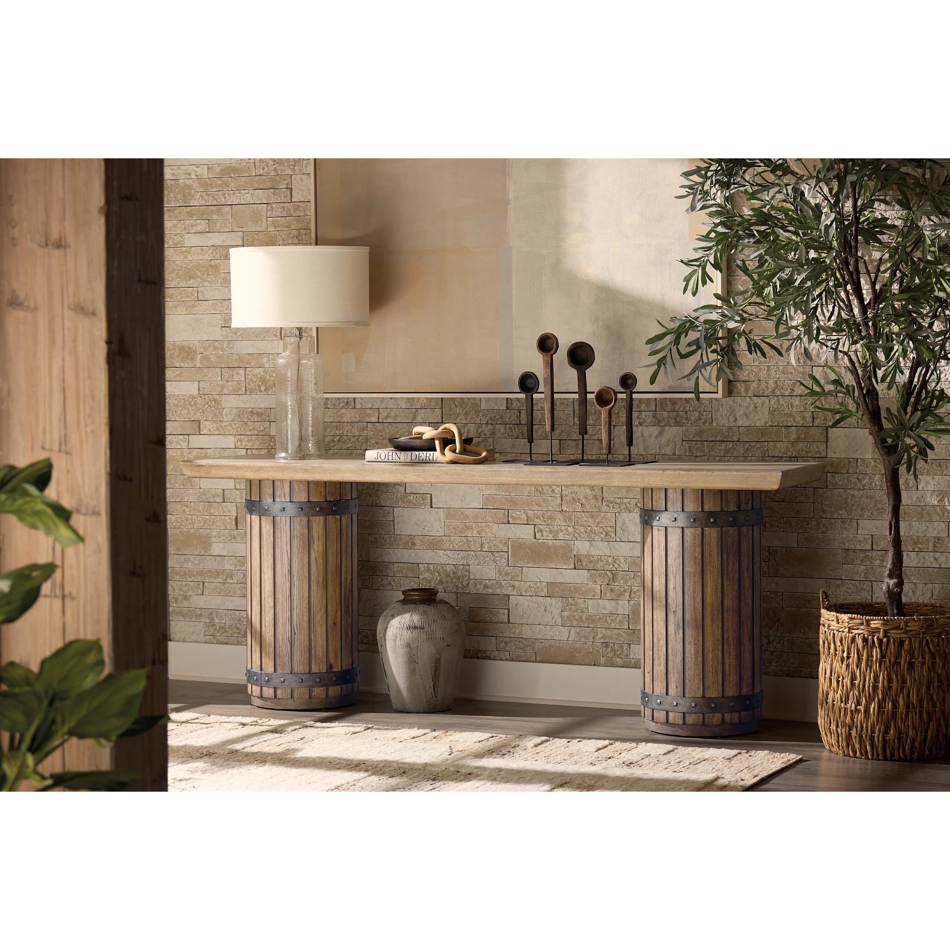 Vineyard Row Console Table by Hooker Furniture in dark wood and sonoma. Made from unique in a transitional style.