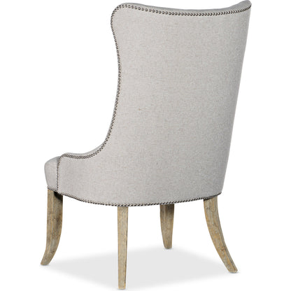 Castella Tufted Dining Chair (Set of 2) by Hooker Furniture in beige and antique slate, natural tan. Made from fabric, nailheads in a traditional style.