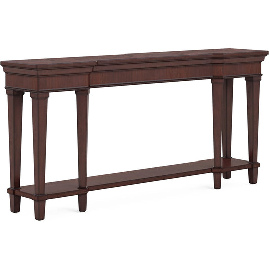 Revival Console Table by A.R.T. Furniture in brown and napa mahogany. Made from rubberwood solids, quarter mahogany veneer, resin in a unique style.