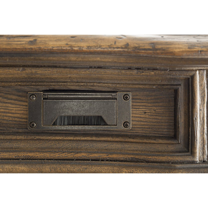 St. Hedwig Executive Desk by Hooker Furniture in saddle brown, anthracite black. Made from white oak, walnut veneers with high quality bonded leather, resin in a traditional style.