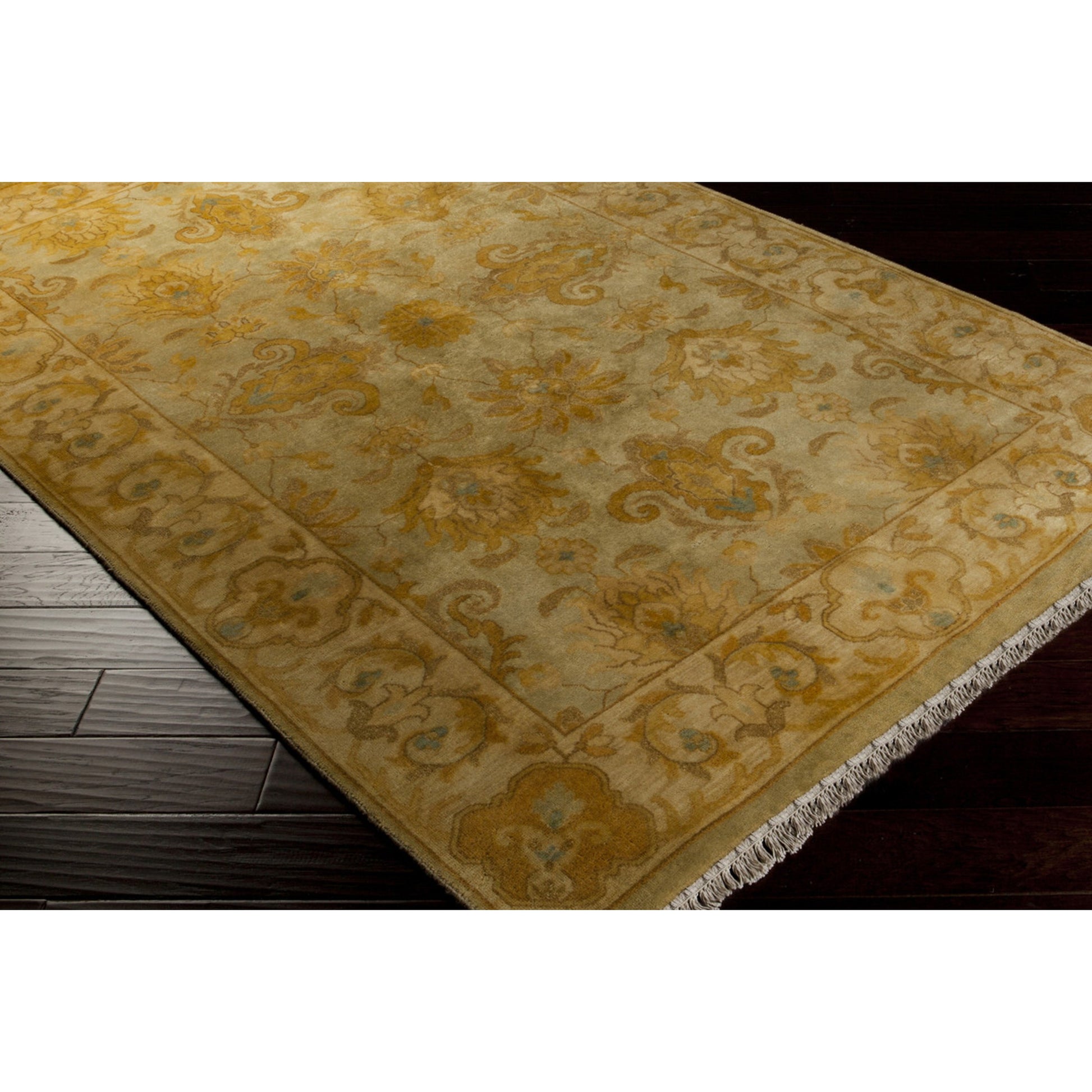 Temptress Rug - 1633 by Surya in light olive, mustard, light brown, sage. Made from 100% wool in a unique style.