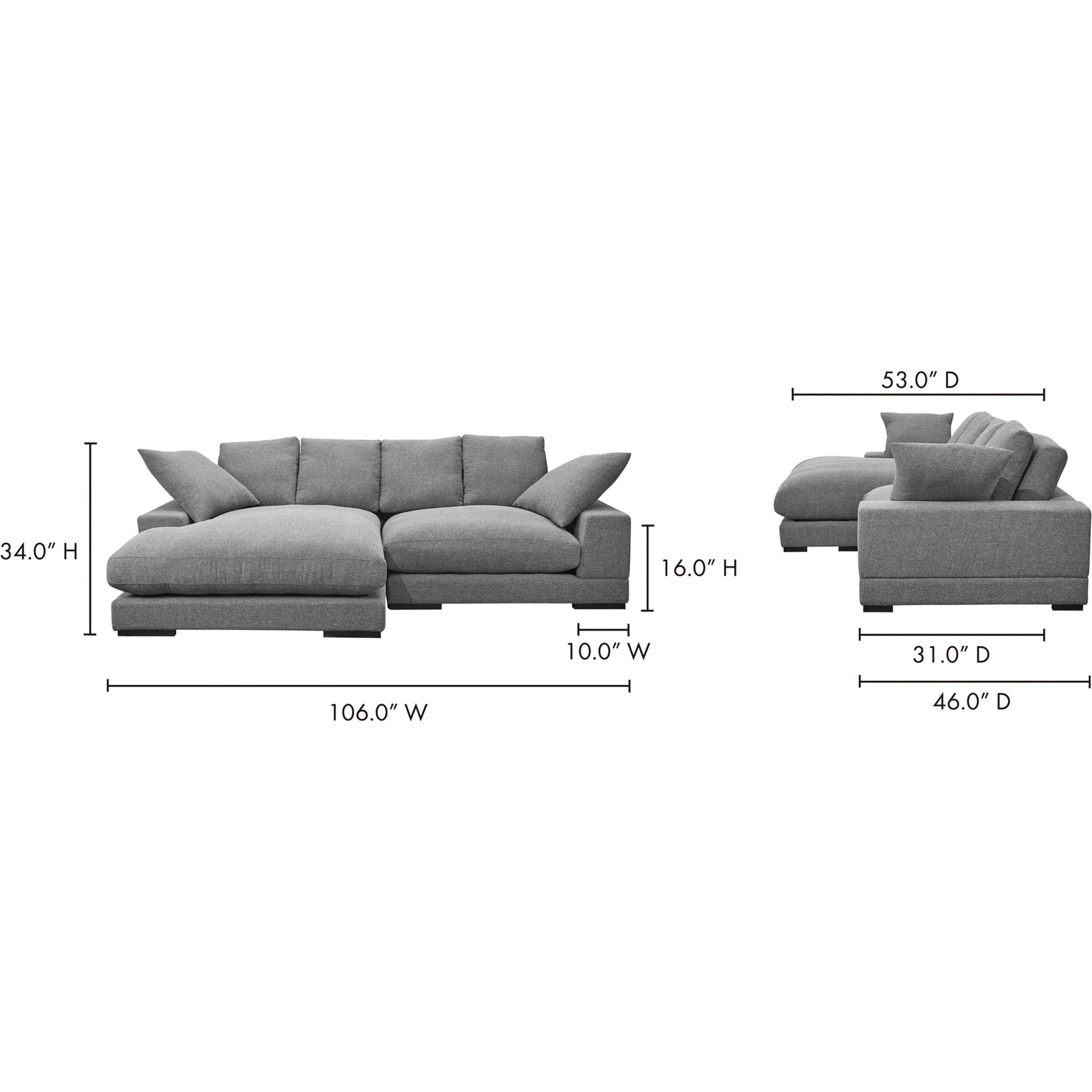 Plunge Large Sectional by Moe's Home Collection. Made from upholstery: 100% polyester, solid wood, plywood construction, s-springs, webbing support, high density foam, fiber-fill in a modern style.