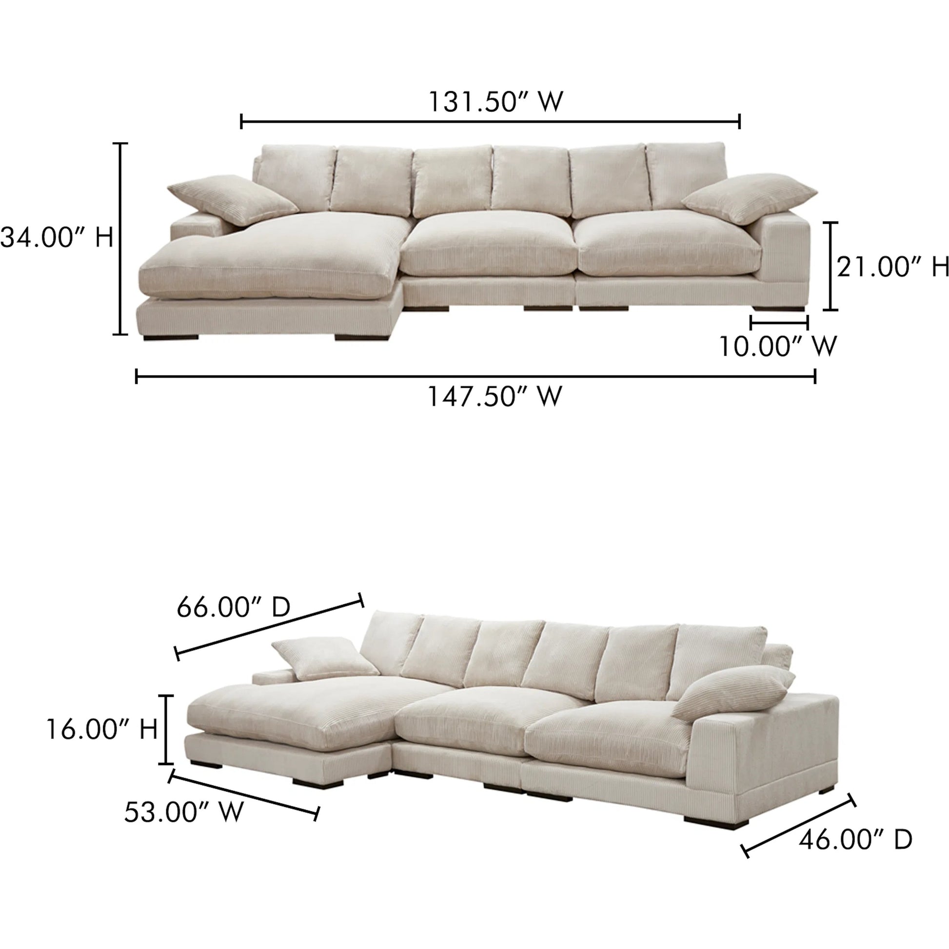 Plunge Large Sectional by Moe's Home Collection. Made from upholstery: 100% polyester, solid wood, plywood construction, s-springs, webbing support, high density foam, fiber-fill in a modern style.