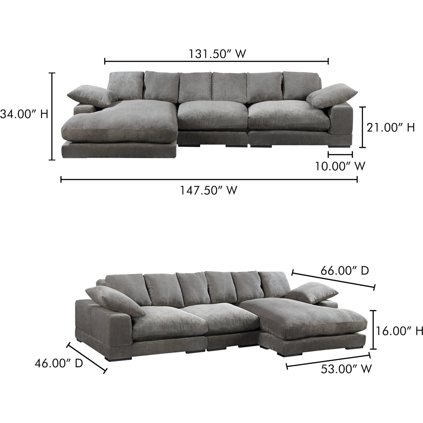 005 SI-2368241 | Lifestyle | Plunge Sectional by Moe's Home Collection in charcoal. Made from upholstery: 100% polyester, solid wood, plywood construction, s-springs, webbing support, high density foam, fiber-fill in a unique style.