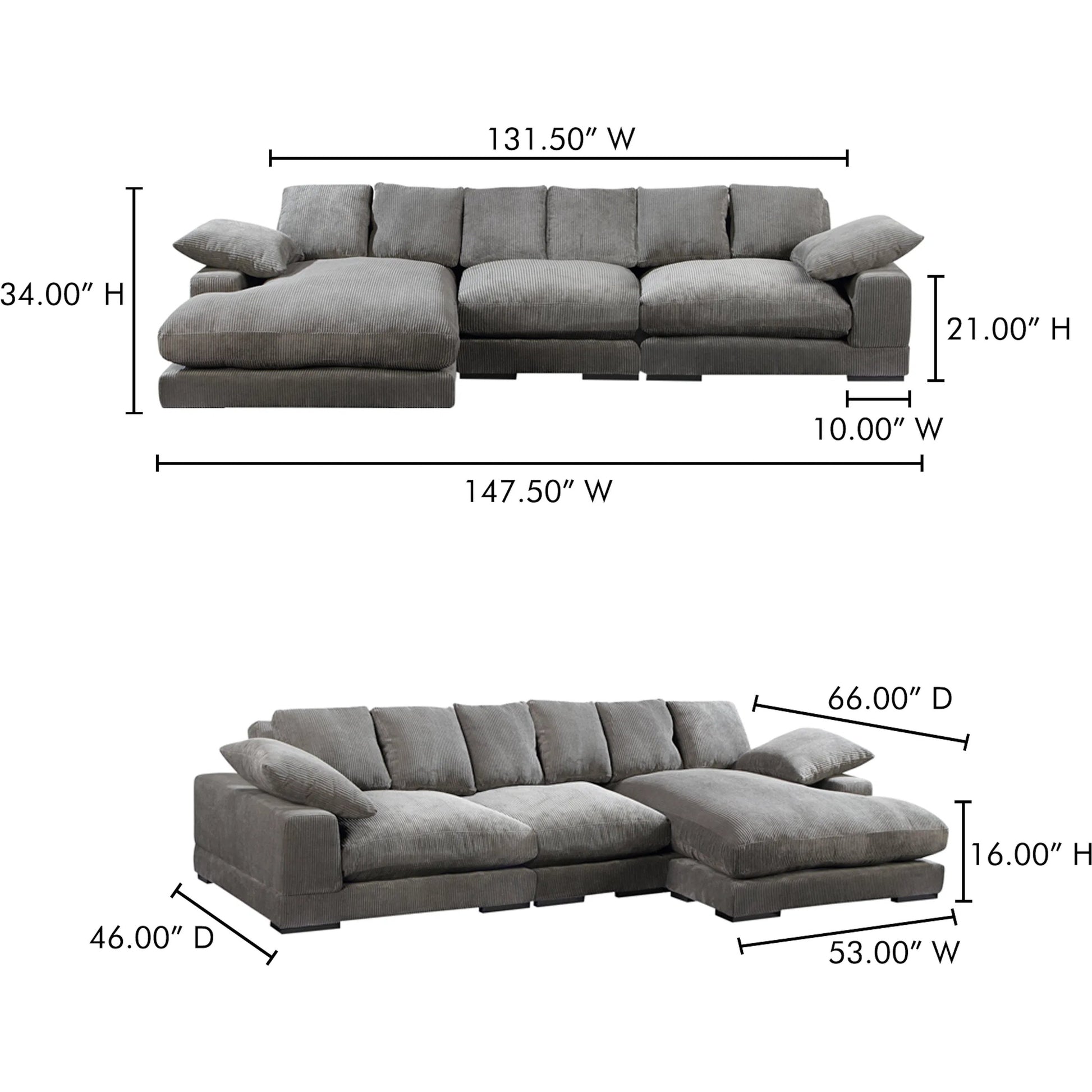 Plunge Sectional by Moe's Home Collection in charcoal. Made from upholstery: 100% polyester, solid wood, plywood construction, s-springs, webbing support, high density foam, fiber-fill in a unique style.