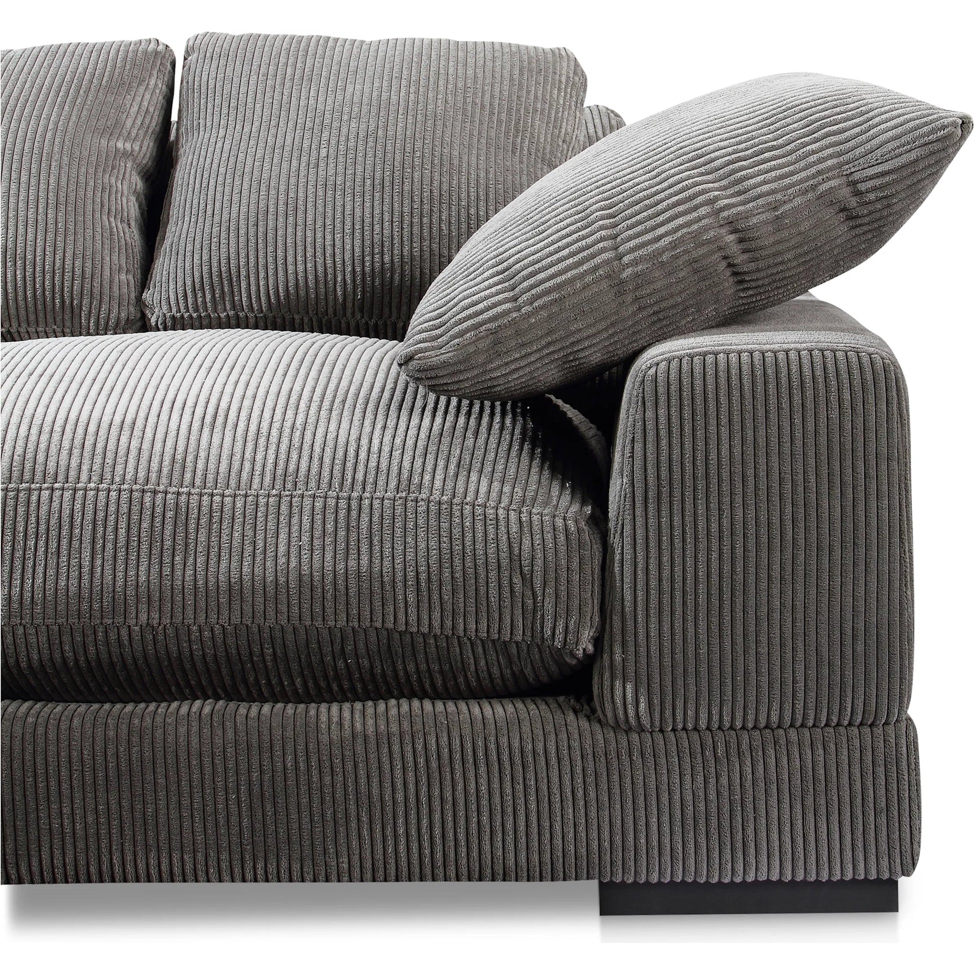 Plunge Sectional by Moe's Home Collection in charcoal. Made from upholstery: 100% polyester, solid wood, plywood construction, s-springs, webbing support, high density foam, fiber-fill in a unique style.