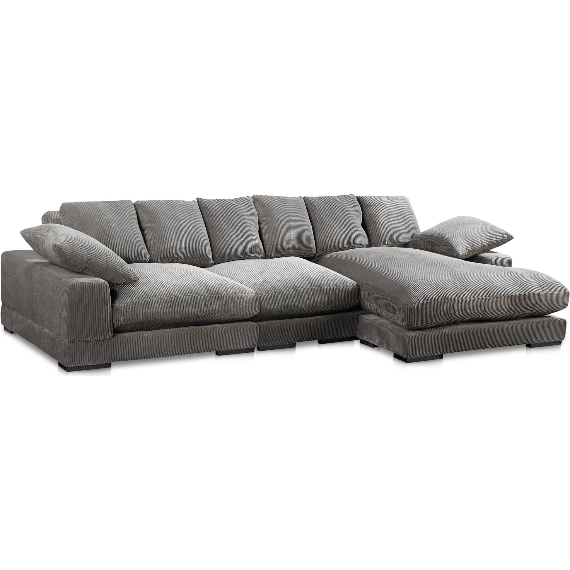 Plunge Sectional by Moe's Home Collection in charcoal. Made from upholstery: 100% polyester, solid wood, plywood construction, s-springs, webbing support, high density foam, fiber-fill in a unique style.