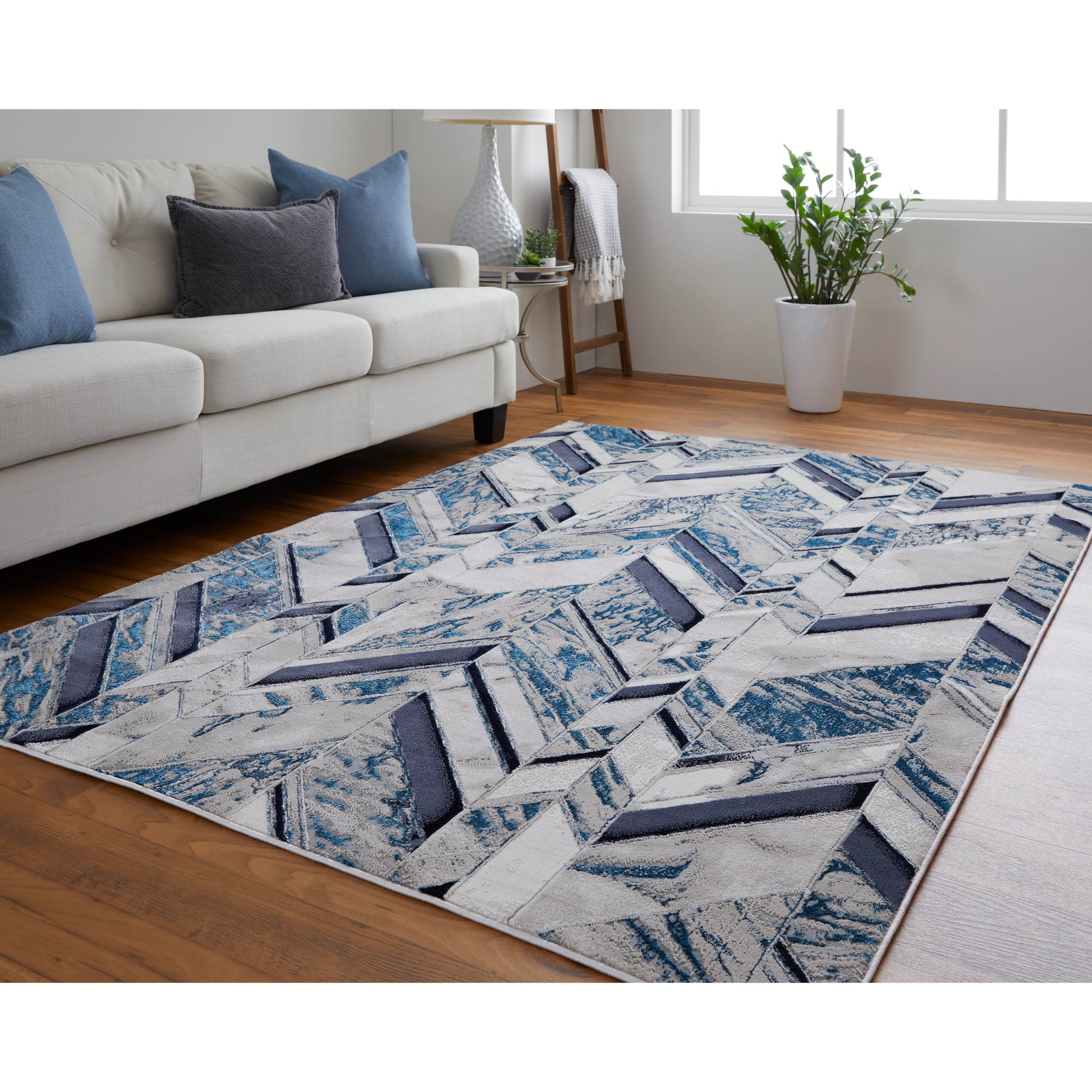 Indio Herringbone Rug - 39H1F by Feizy in ivory, blue, gray. Made from unique in a unique style.