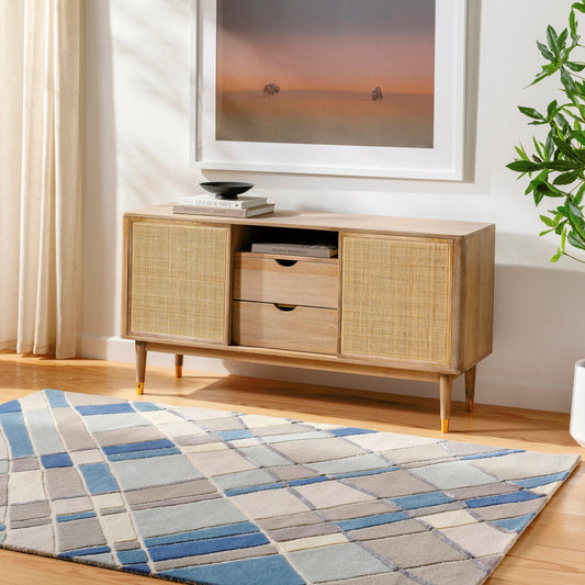 Tallinn Rug - 31465 by Surya in brown, ivory, gray, slate, dark blue, blue. Made from main: 70% wool, main: 30% viscose in a unique style.