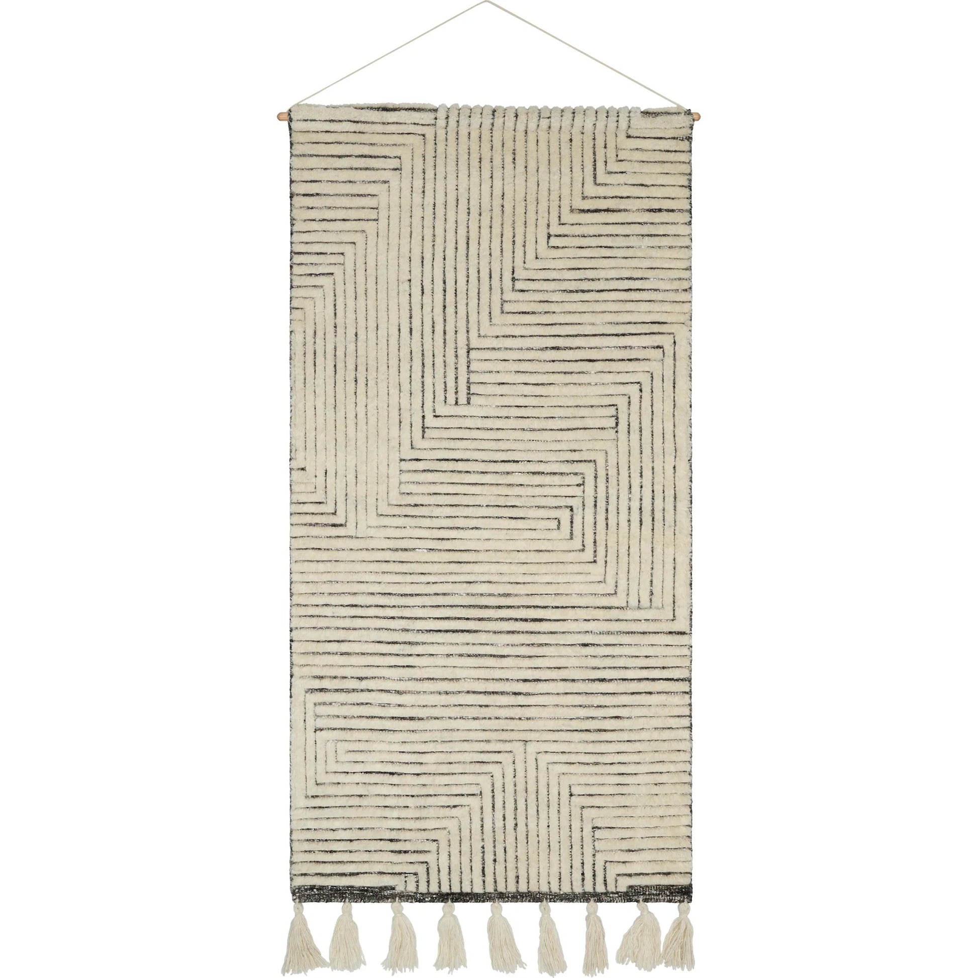 Tunisia Hanging Wall Decor by Surya in ivory, charcoal, cream. Made from wool, cotton, wood in a rustic style.