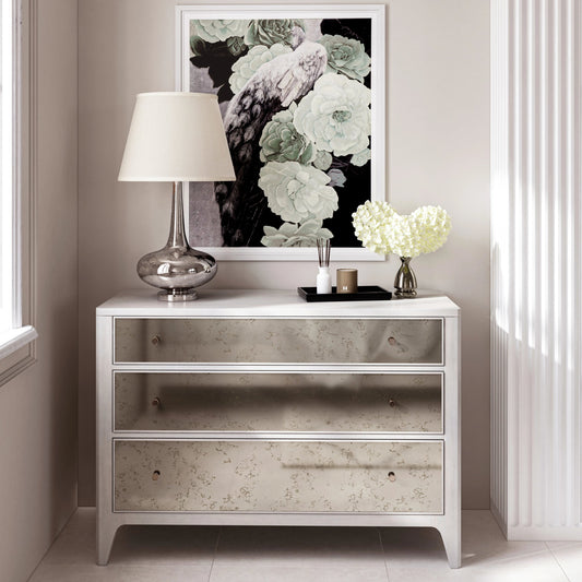 Mezzanine Single Dresser by A.R.T. Furniture in dove gray. Made from parawood, poplar solids, maple veneer, mirror in a modern style.