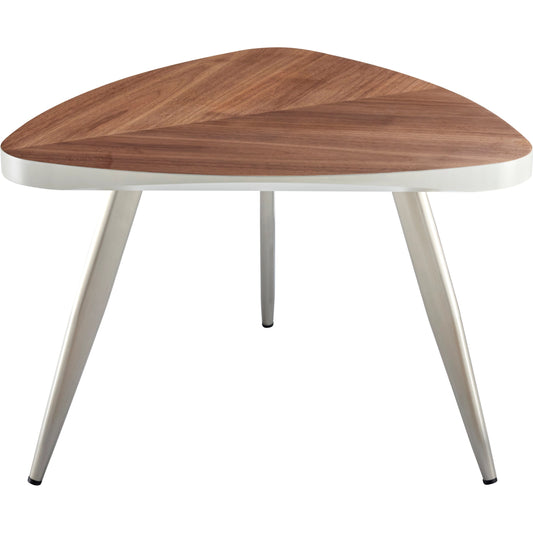 Trinity End Table by Surya in top: brown, base: nickel and painted. Made from top: manufactured wood, base: stainless steel in a modern style.