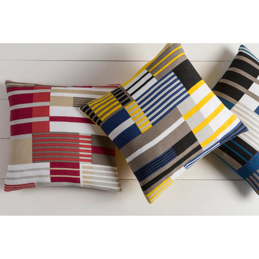 Teori Indoor/Outdoor Pillow by Surya in brown, beige, white, red. Made from 100% cotton in a modern style.