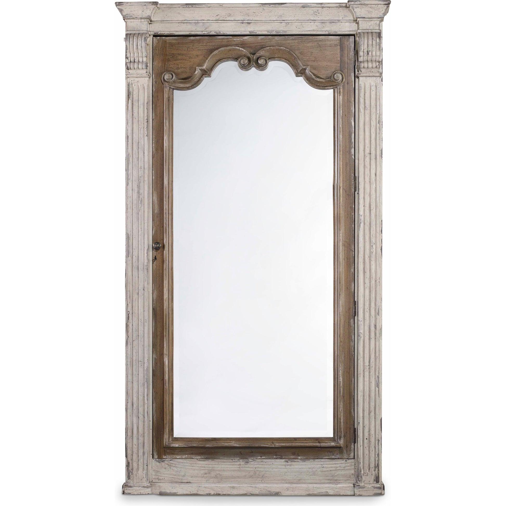 Chatelet Floor Mirror by Hooker Furniture in caramel froth, paris vintage. Made from pecan veneers, felt, jewelry bags, resin, mirror in a traditional style.