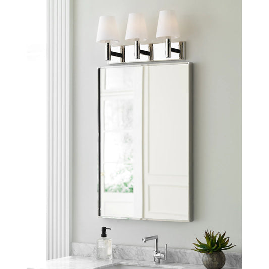 Beckham Classic 3-Light Vanity by Visual Comfort & Co. in polished nickel. Made from steel in a unique style.