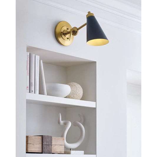 Signoret Task Sconce by Visual Comfort & Co. in burnished brass. Made from steel in a unique style.