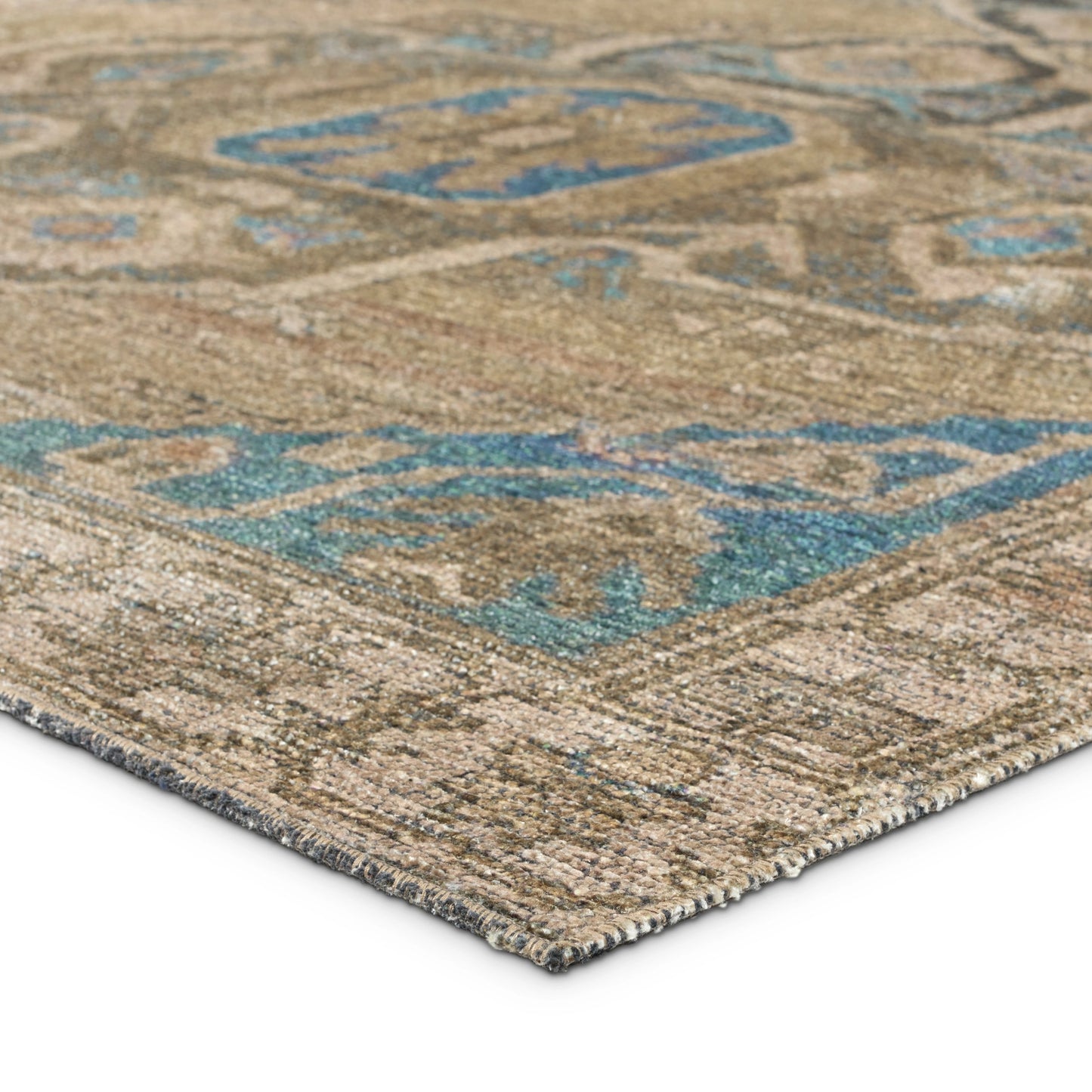 002 SI-2123785,SI-2123786,SI-2123787,SI-2123788,SI-2123789 | Closeup | Todori Nithas Rug by Vibe by Jaipur Living in green, blue. Made from 100% polyester in a unique style.