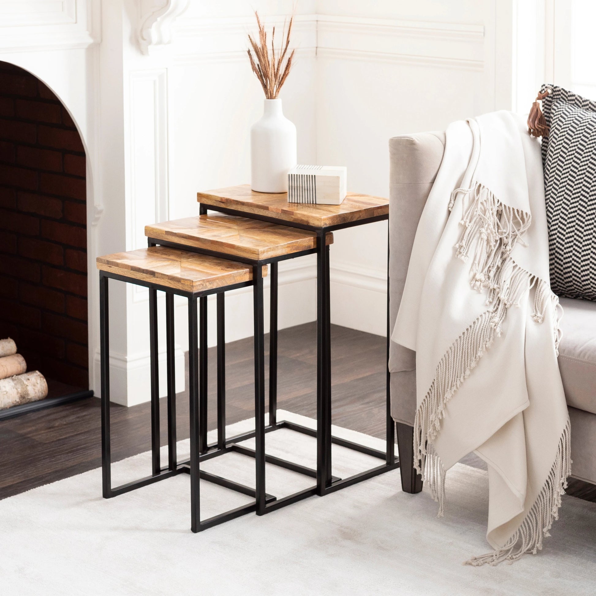 Troyes - 25842 (Set of 3) by Livabliss in gray and naturalnatural. Made from top: wood, base: steel in a modern style.