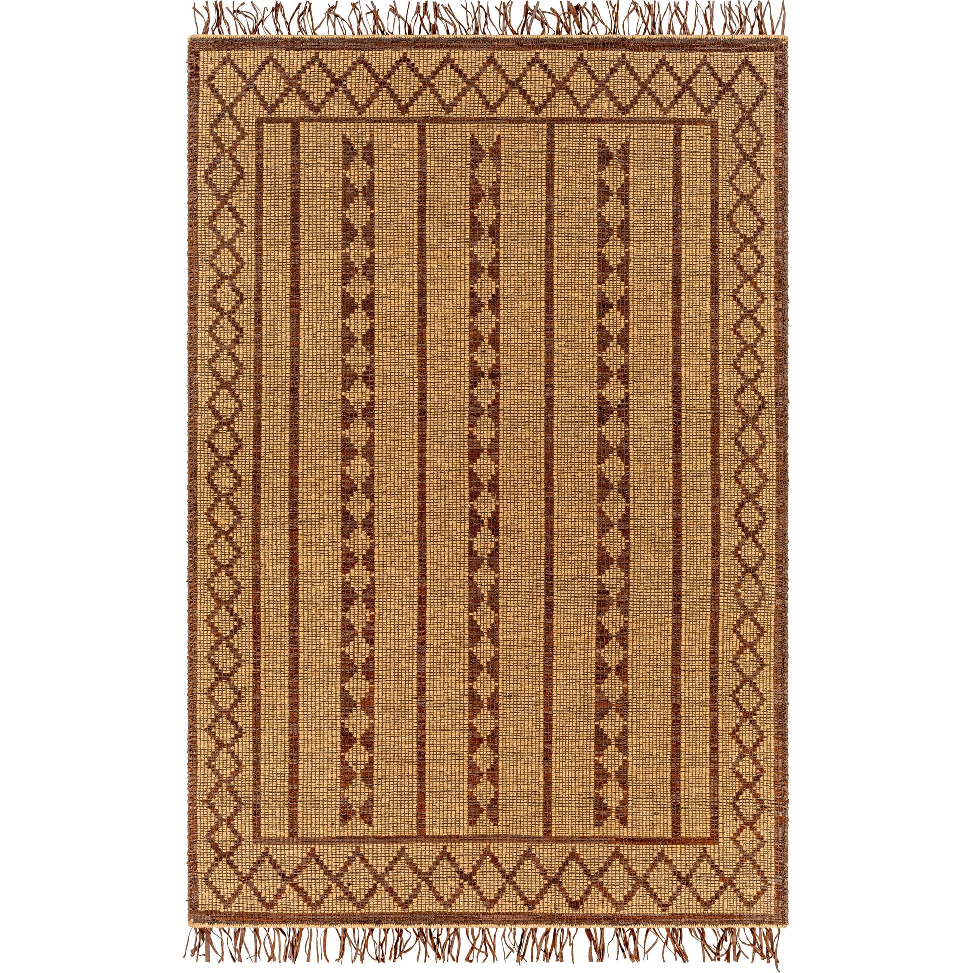 Touareg Rug - 28178 by Surya in tan, dark brown, charcoal. Made from face: 50% jute, 50% leather, warp: 100% jute in a unique style.