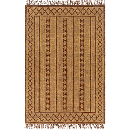 Touareg Rug - 28178 by Surya in tan, dark brown, charcoal. Made from face: 50% jute, 50% leather, warp: 100% jute in a unique style.