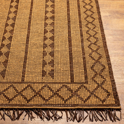 Touareg Rug - 28178 by Surya in tan, dark brown, charcoal. Made from face: 50% jute, 50% leather, warp: 100% jute in a unique style.