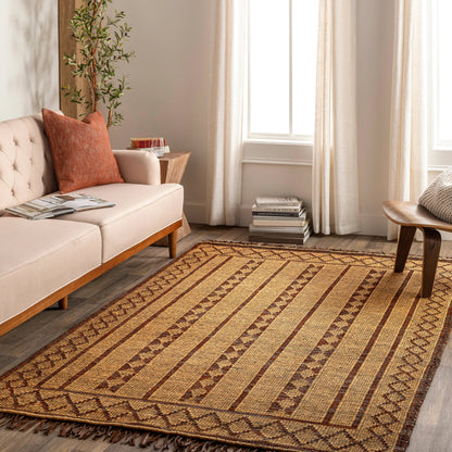 Touareg Rug - 28178 by Surya in tan, dark brown, charcoal. Made from face: 50% jute, 50% leather, warp: 100% jute in a unique style.