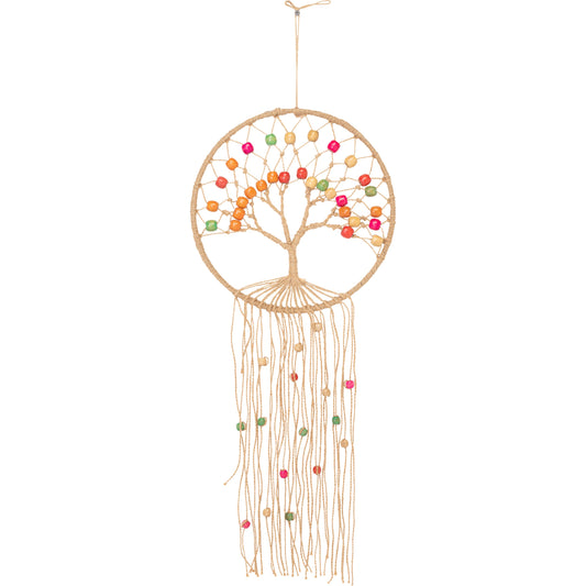 Tree of Life Indoor/Outdoor Wall Hanging by Surya in burnt orange, tan, pink, grass green, burgundy. Made from 100% jute in a cottage & farmhouse style.