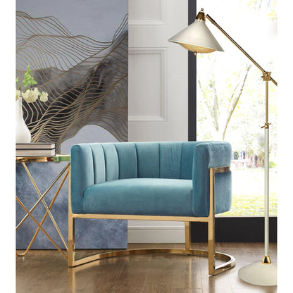 Gold Base Magnolia Chair by TOV Furniture in sea blue. Made from stainless steel, velvet in a modern style.