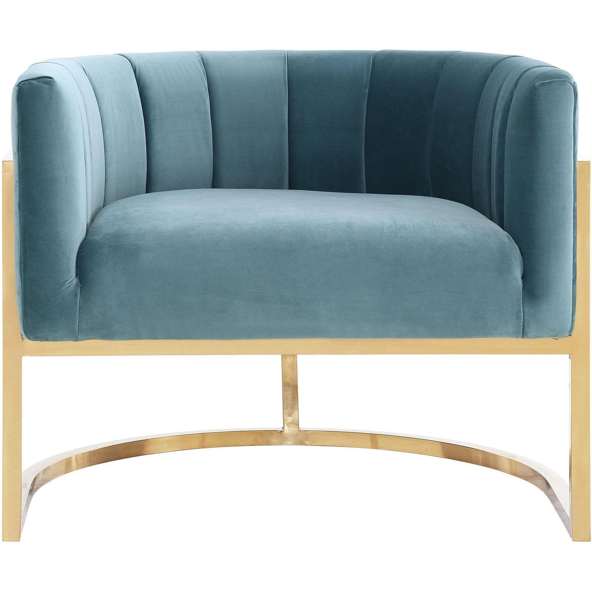 Gold Base Magnolia Chair by TOV Furniture in sea blue. Made from stainless steel, velvet in a modern style.