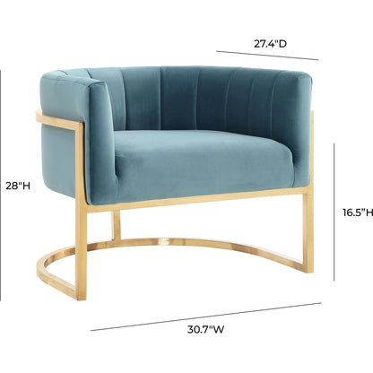Gold Base Magnolia Chair by TOV Furniture in sea blue. Made from stainless steel, velvet in a modern style.