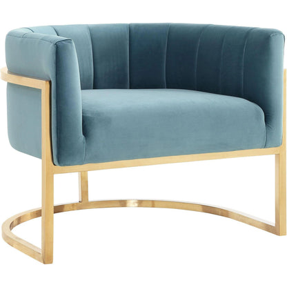 Gold Base Magnolia Chair by TOV Furniture in sea blue. Made from stainless steel, velvet in a modern style.