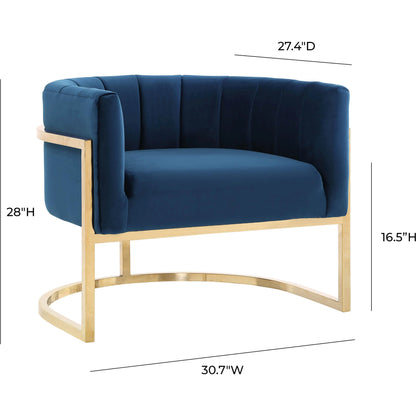 Gold Base Magnolia Chair by TOV Furniture in sea blue. Made from stainless steel, velvet in a modern style.