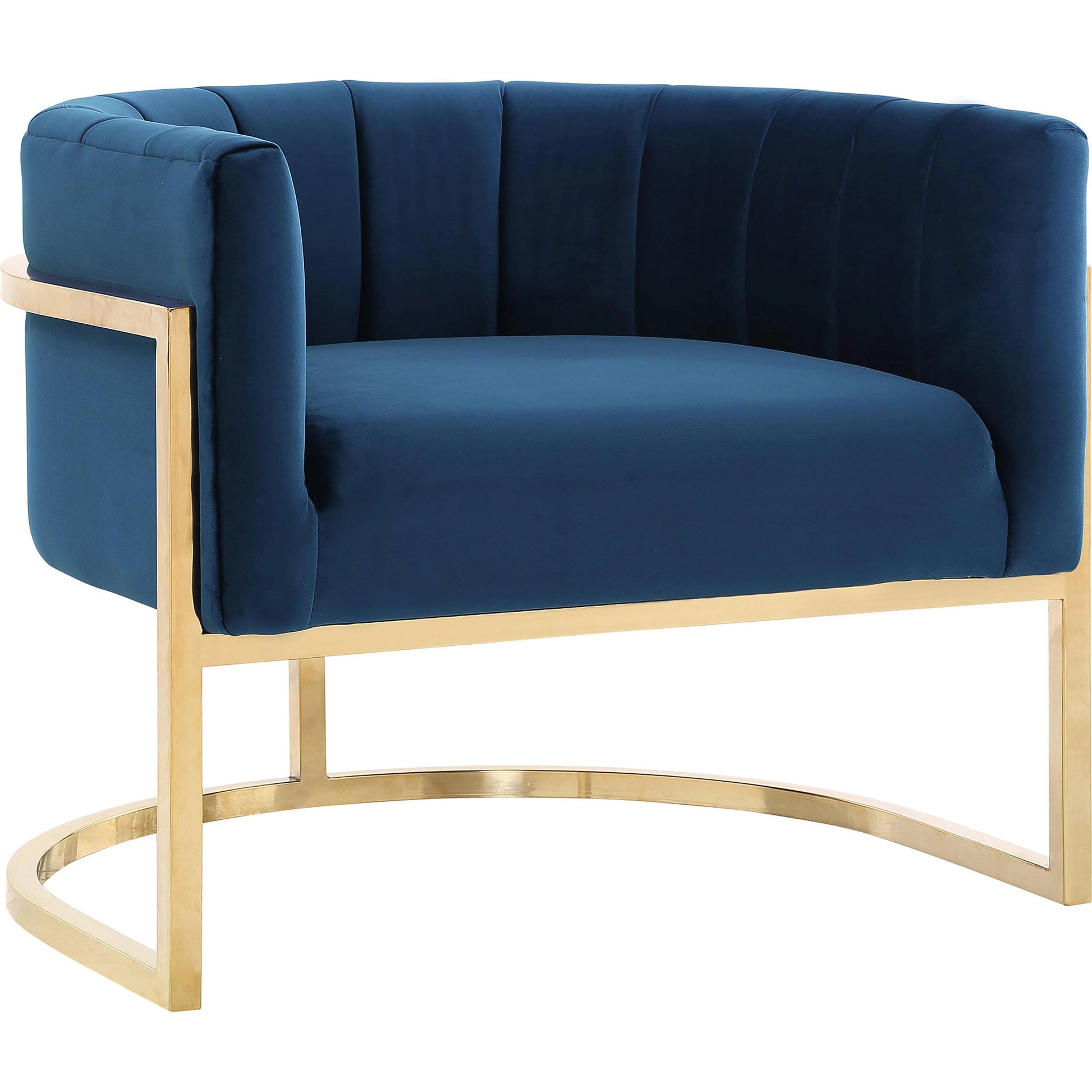 Gold Base Magnolia Chair by TOV Furniture in sea blue. Made from stainless steel, velvet in a modern style.