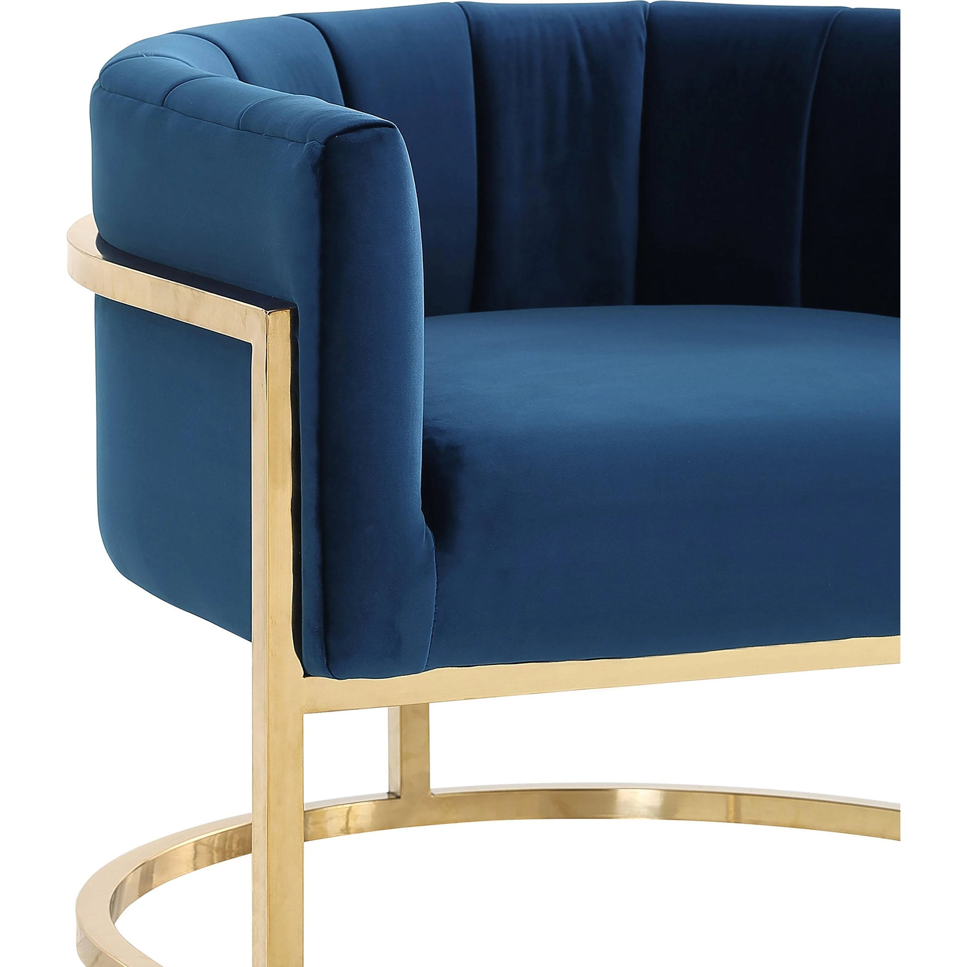 Gold Base Magnolia Chair by TOV Furniture in sea blue. Made from stainless steel, velvet in a modern style.