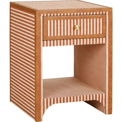 Kora Cotton Jute 1-Drawer Designer Nightstand by TOV Furniture. Made from fabric, mdf in a unique style.