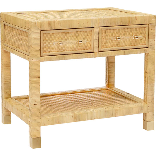 001 SI-2248134 | Primary Silo | Amara Rattan Nightstand by TOV Furniture in natural. Made from brass, plywood, rattan, wood in a unique style.