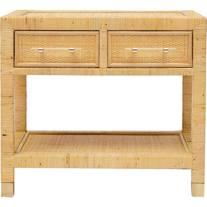 Amara Rattan Nightstand by TOV Furniture in natural. Made from brass, plywood, rattan, wood in a unique style.
