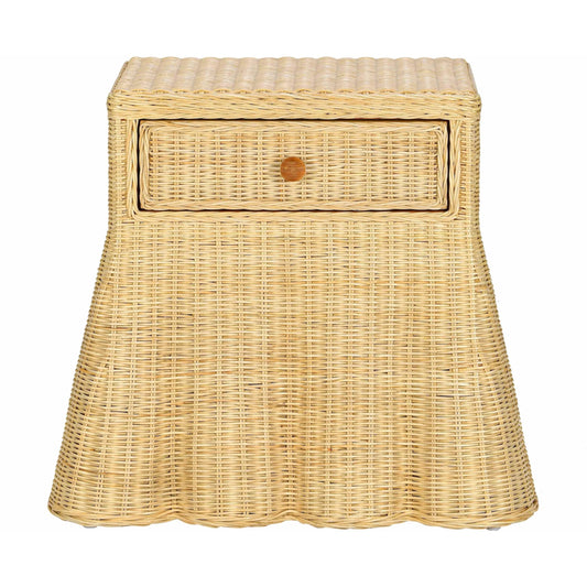 Pentra Rattan Nightstand by TOV Furniture in natural. Made from rattan, wood in a unique style.