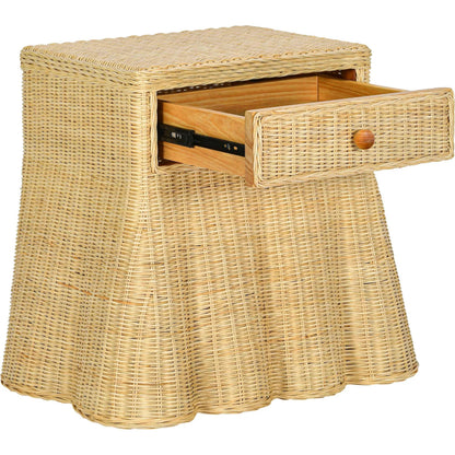 Pentra Rattan Nightstand by TOV Furniture in natural. Made from rattan, wood in a rustic style.