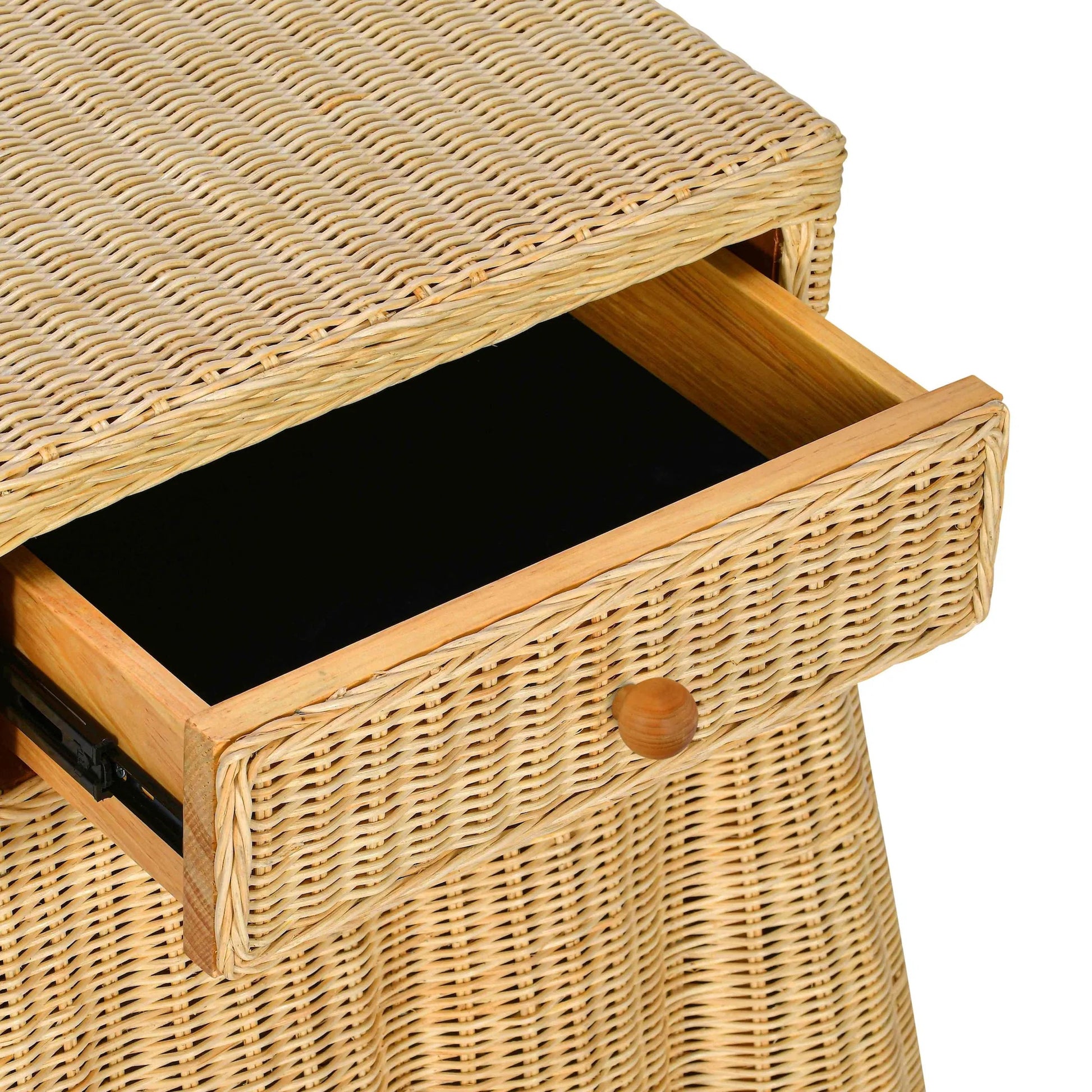 Pentra Rattan Nightstand by TOV Furniture in natural. Made from rattan, wood in a rustic style.