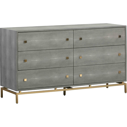 Pesce Shagreen 6 Drawer Dresser by TOV Furniture in grey. Made from acacia, mdf in a transitional style.