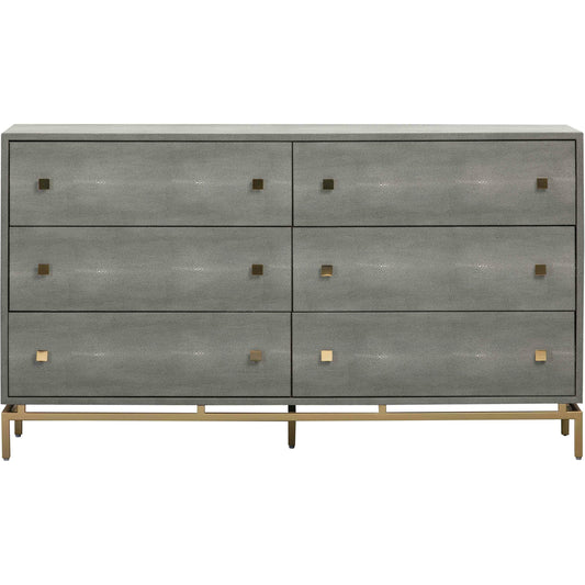 Pesce Shagreen 6 Drawer Dresser by TOV Furniture in grey. Made from acacia, mdf in a transitional style.