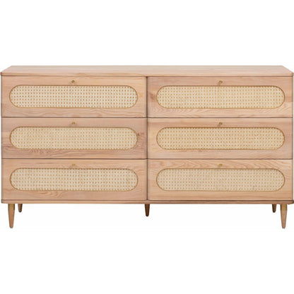 Carmen Cane 6 Drawer Dresser by TOV Furniture in natural. Made from cane, iron, wood in a cottage & farmhouse style.