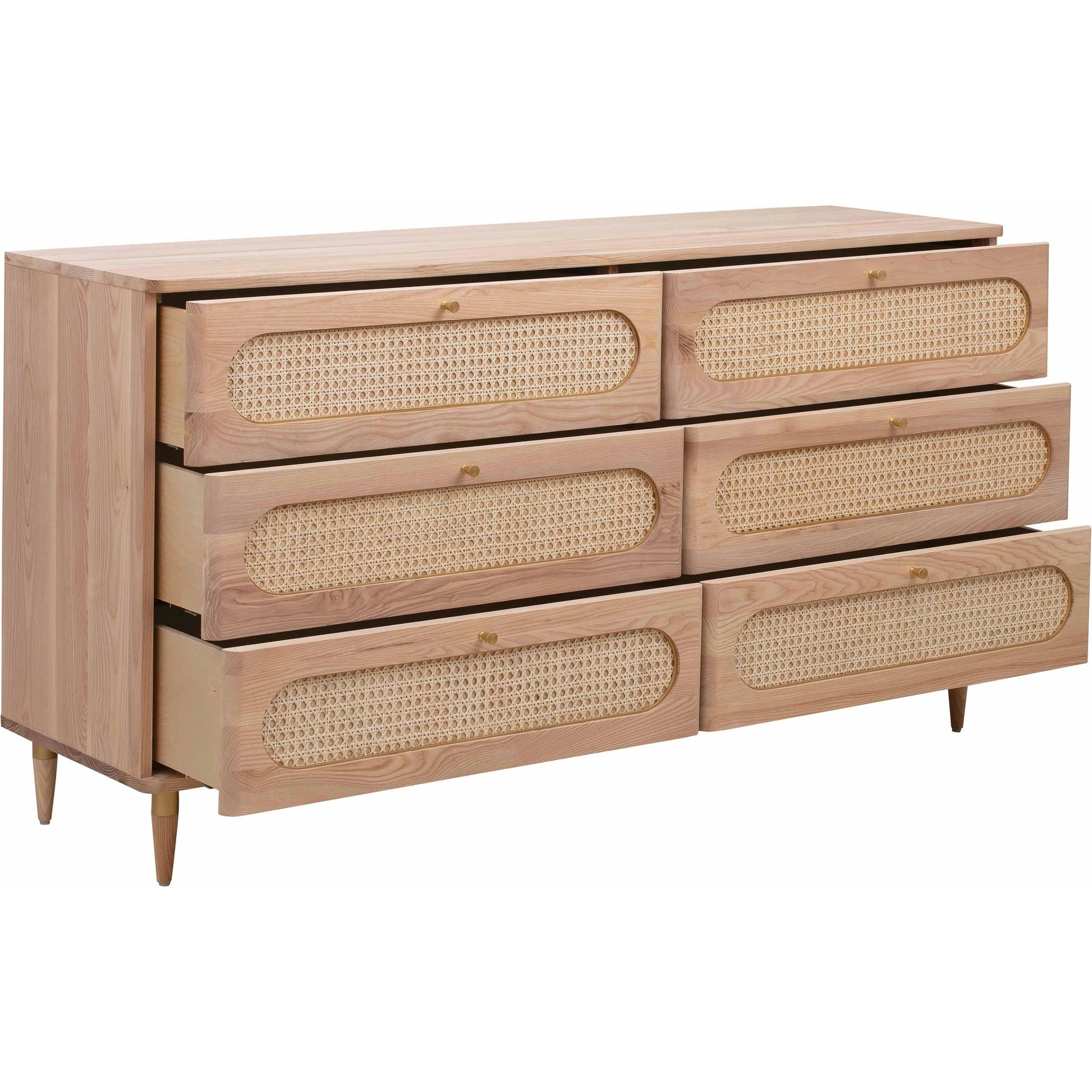Carmen Cane 6 Drawer Dresser by TOV Furniture in natural. Made from cane, iron, wood in a cottage & farmhouse style.