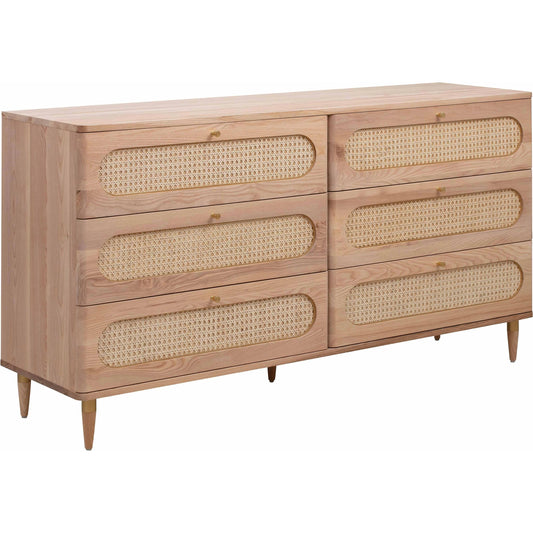 Carmen Cane 6 Drawer Dresser by TOV Furniture in natural. Made from cane, iron, wood in a cottage & farmhouse style.