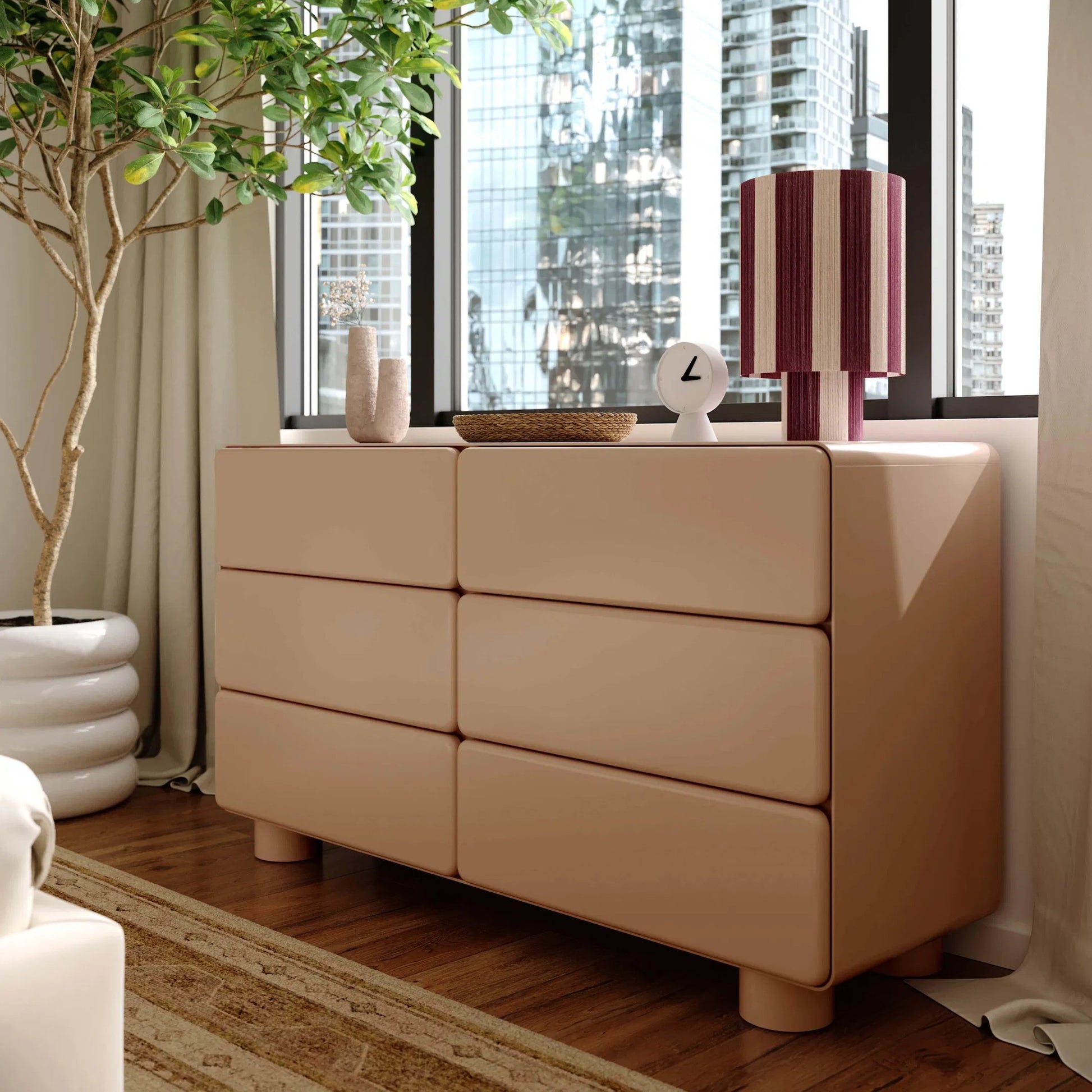 Tammy 6-Drawer Dresser by TOV Furniture in white. Made from mdf, rubberwood in a unique style.
