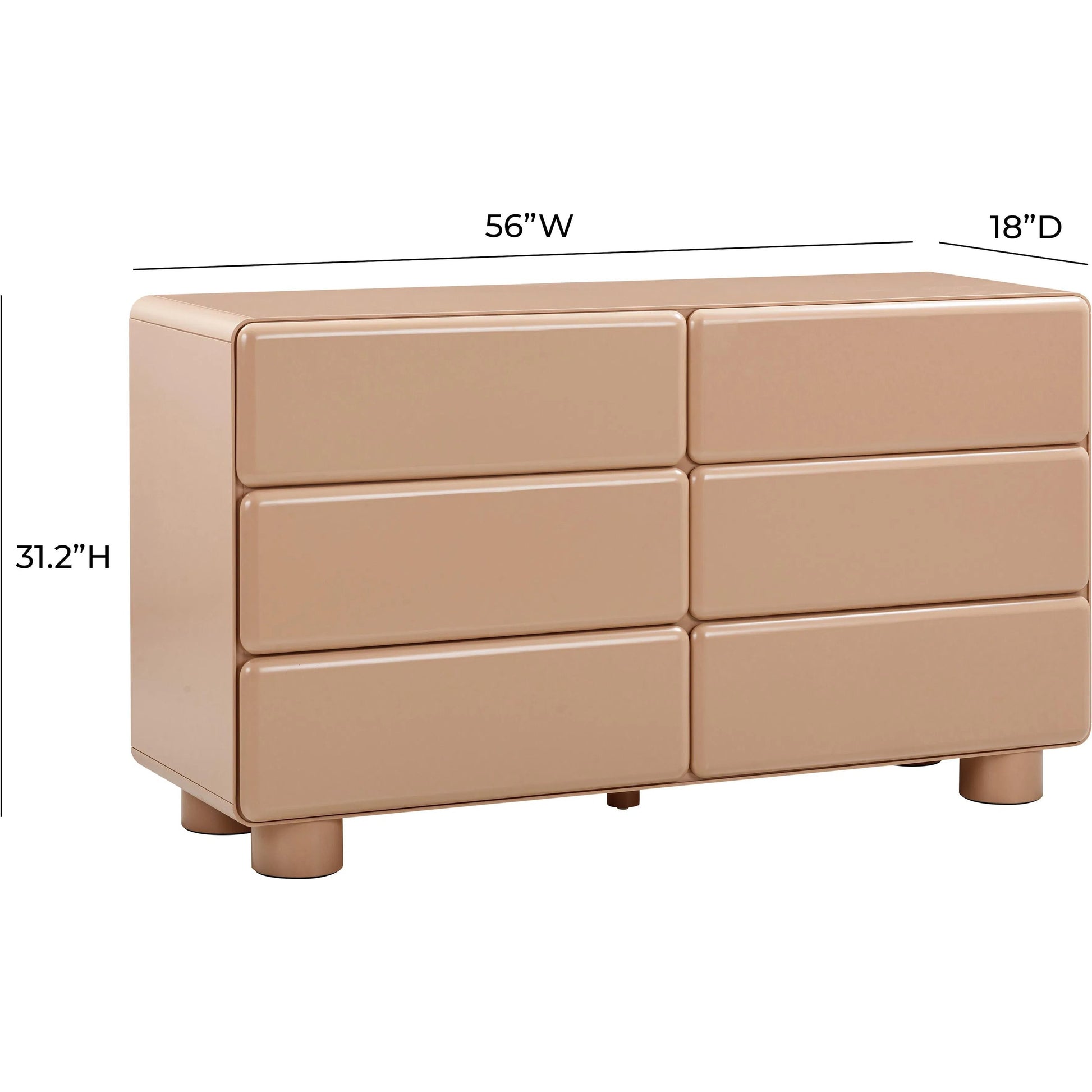 Tammy 6-Drawer Dresser by TOV Furniture in white. Made from mdf, rubberwood in a unique style.