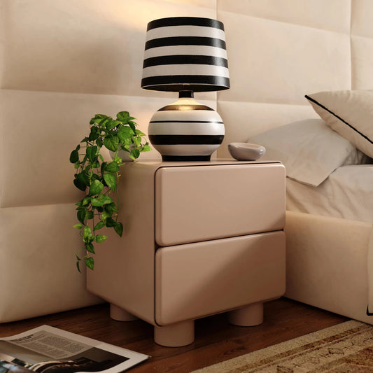 Tammy Nightstand by TOV Furniture in taupe. Made from mdf, rubberwood in a unique style.